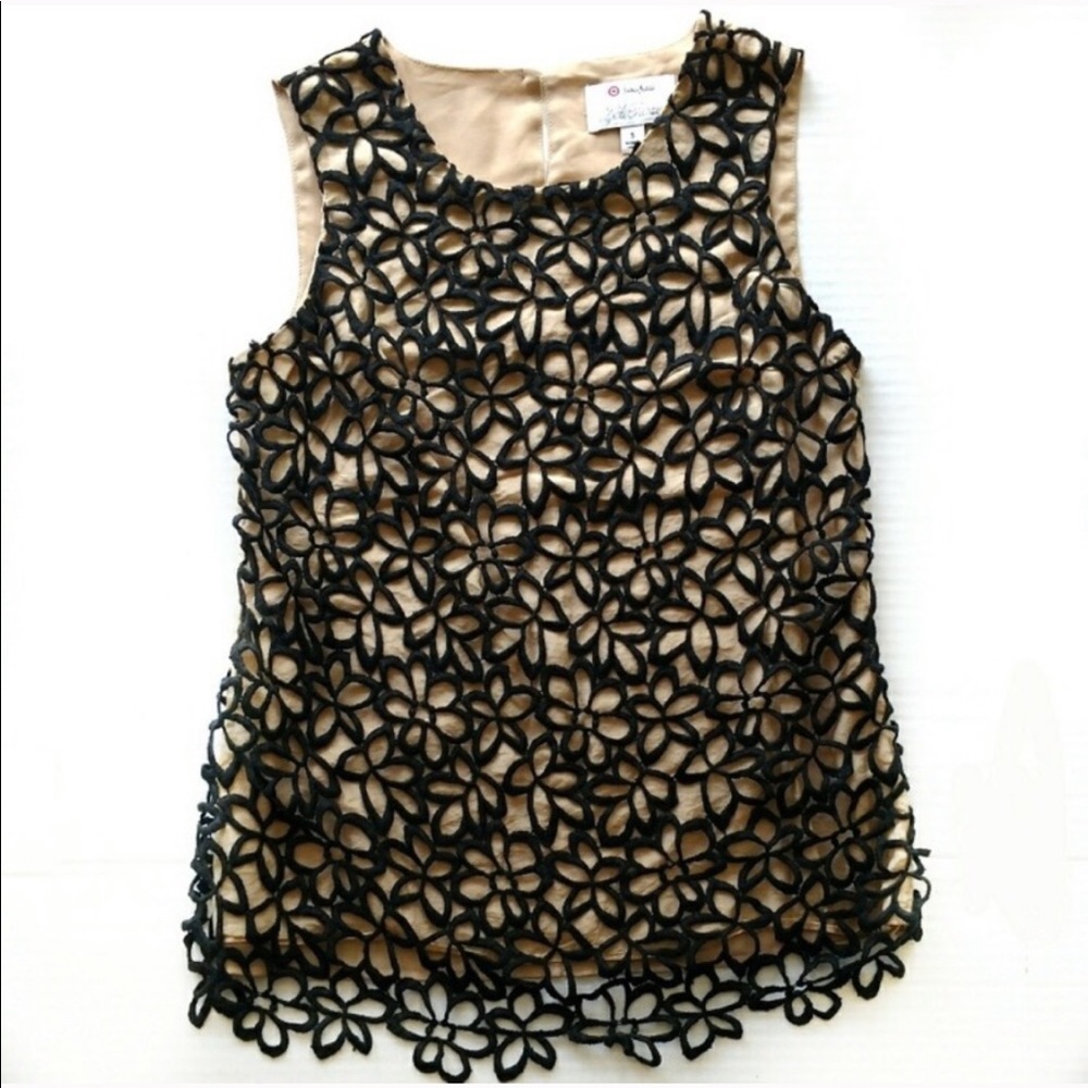 Lela Rose Tan & Black Floral tank top XS